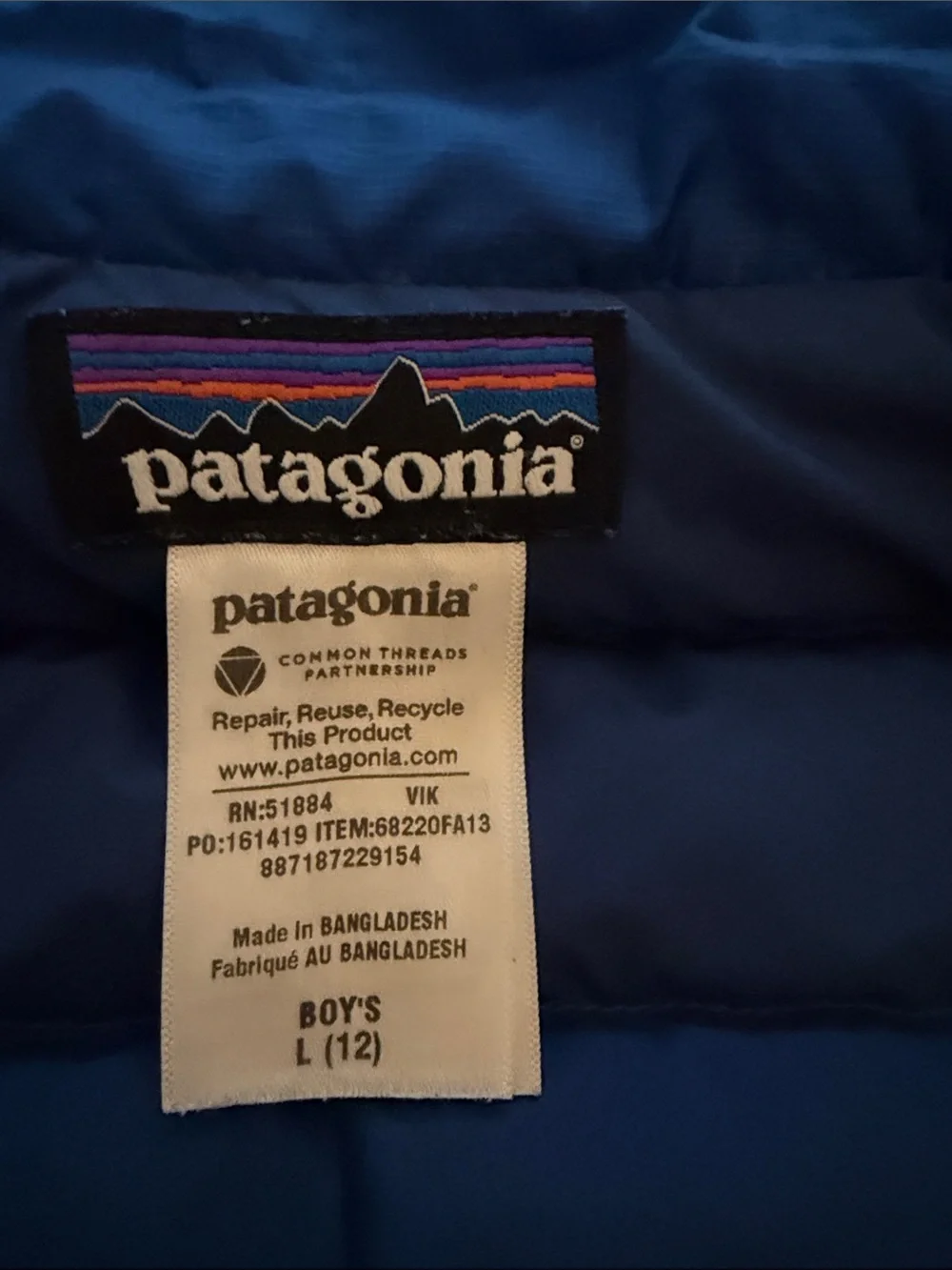 Patagonia boy’s large (12) Puffer Vest in Blue